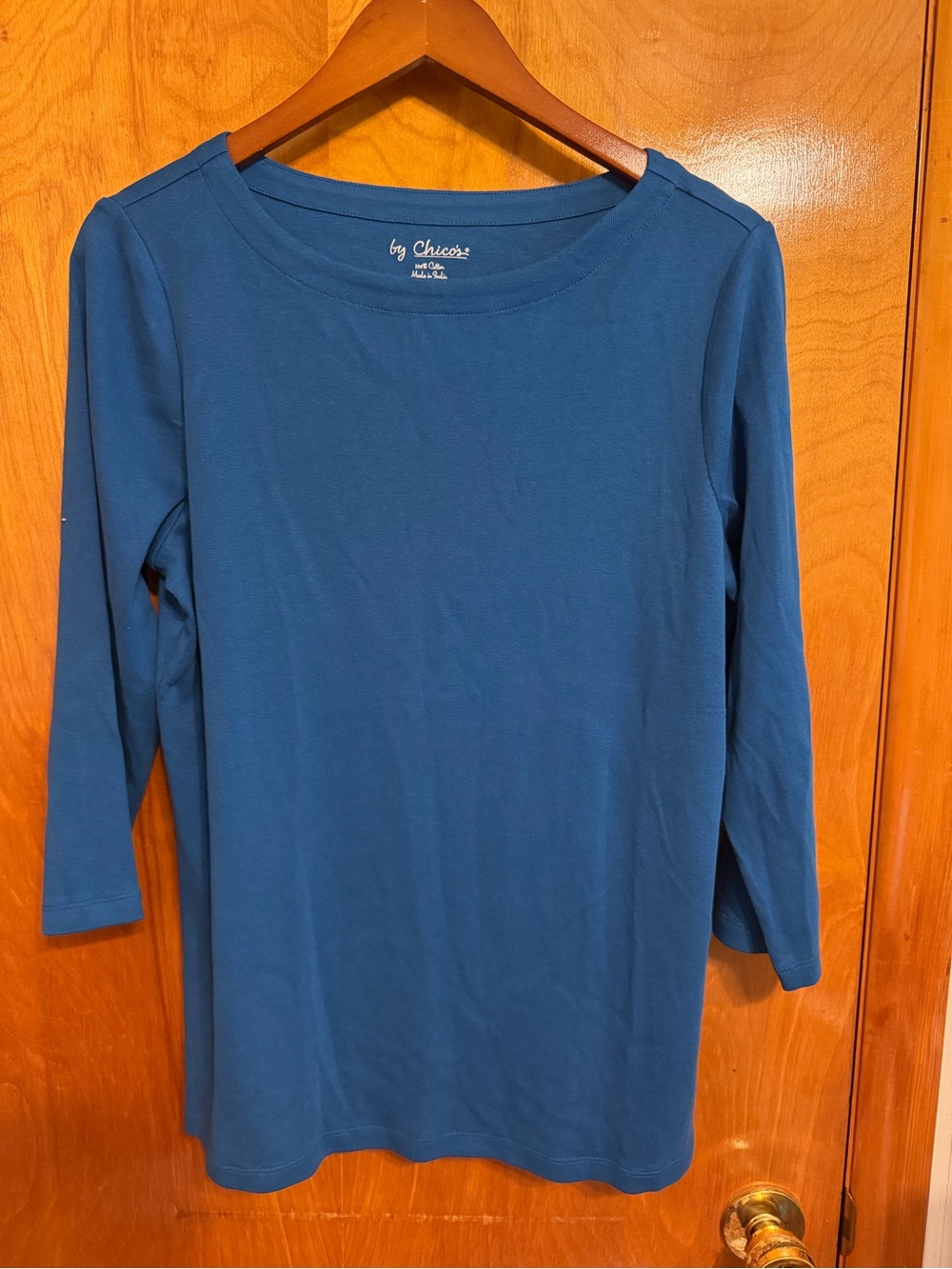 Chico's Teal Blue Boatneck 3/4 Sleeve Top